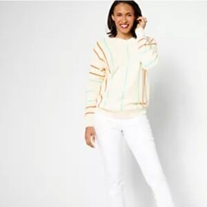 NWOT -  Studio Park V-Neck Cream Sweater with Colorful Stripes Sz. 1x